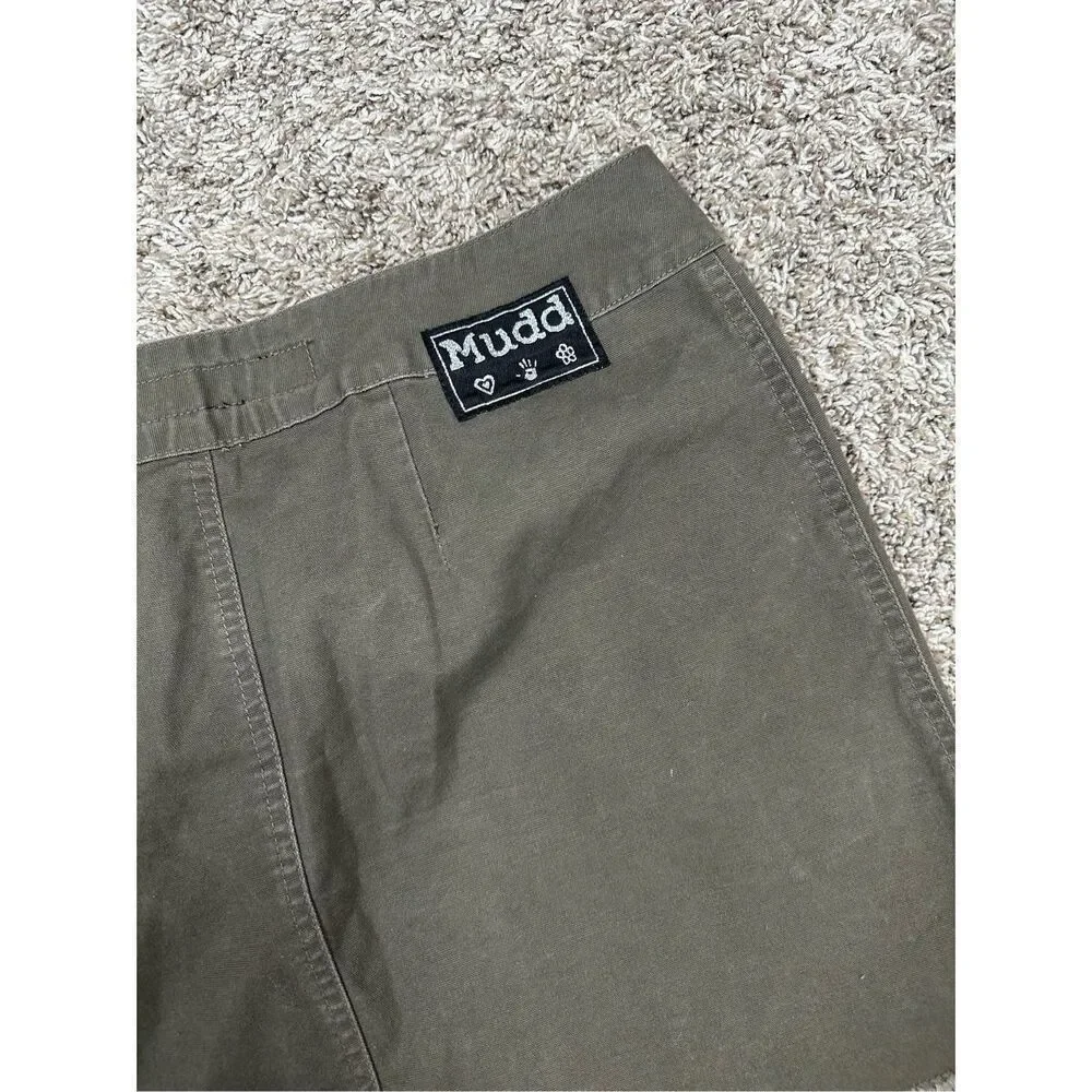 vintage y2k mudd mini mirco cargo skirt army green utility 5 grunge ring details